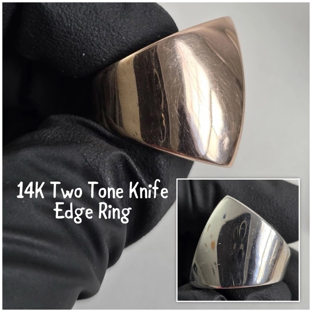 Rare 14K Gold (Rose Gold & White Gold) Radiant Harmony Knife Edge Ring